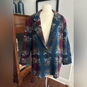 Vintage Kathryn Deene Aztec Tribal Blanket Coat Wool Blend Navajo Size 18/20